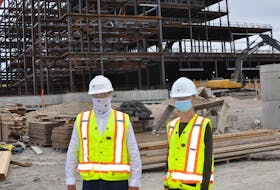 Charles Gunning (left) senior project manager with PCL/Marco on the new hospital build in Corner Brook and co-op student Kate Tucker took SaltWire Network on a tour of the facility on Tuesday. — Diane Crocker/SaltWire Network