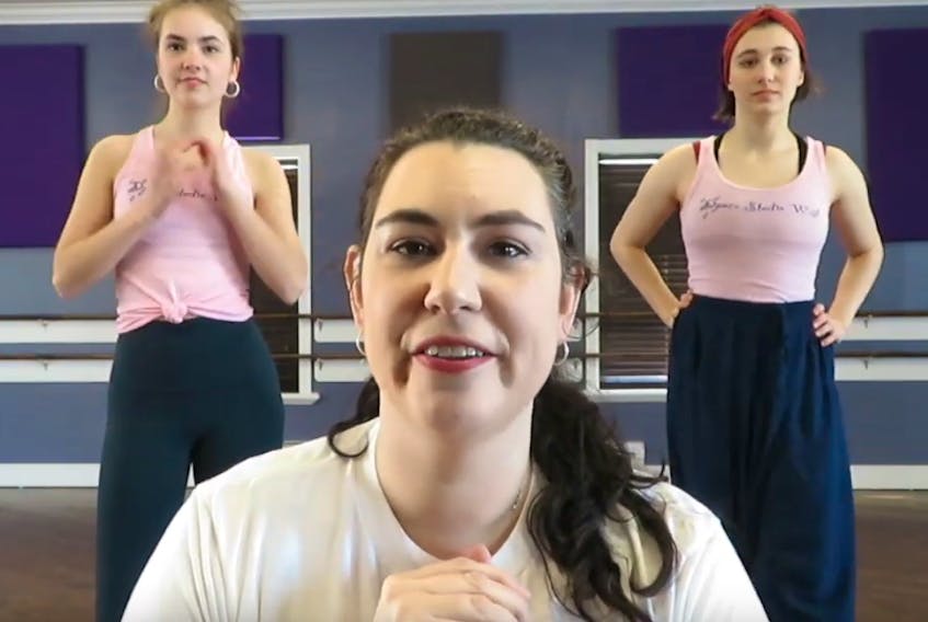Amy Andrews of Dance Studio West in Corner Brook has started a social dancing project. She’s sharing instructional videos via her The Dancing Mommy YouTube channel to a number she’s choreographed for the song “Dance Monkey” by Tones and I. Helping Andrews out in the videos are (back) Anna Barrett, left, and Kate Sanders.