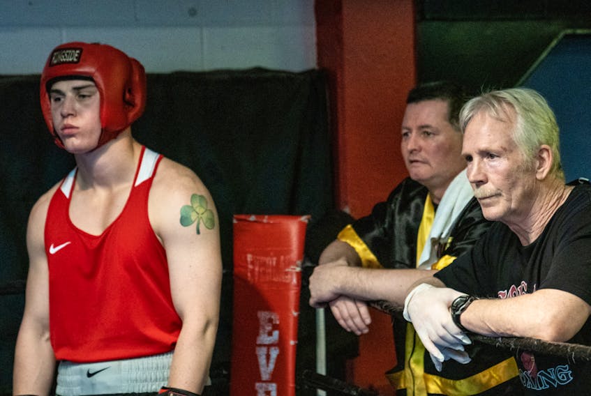 (Right to left) Rick Cooper, Jody Wheaton and Reid Twohey with Cougar Boxing Club are seen during a Cougar Boxing Club Club Cards "Basement Wars II" match at Boys &amp; Girls Clubs Big Brothers Big Sisters (Macauley Area). The club is celebrating its 50th anniversary.