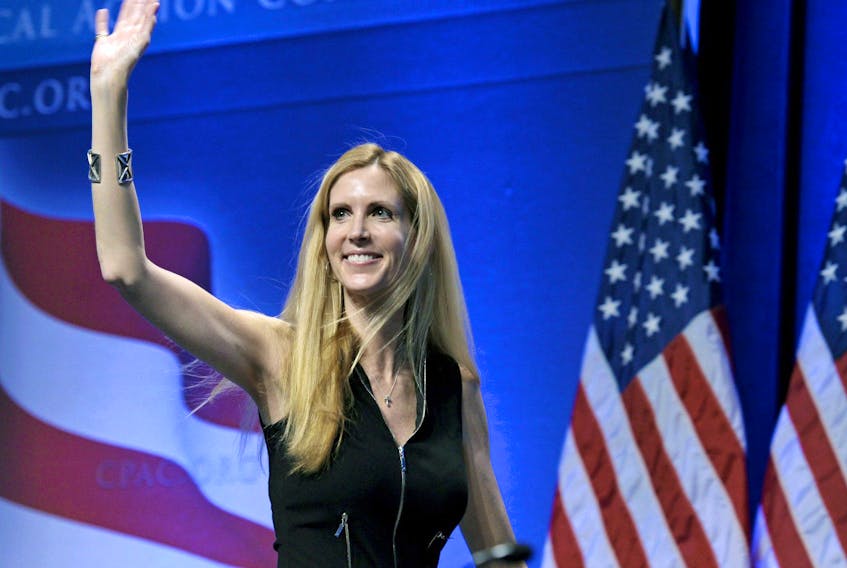 Ann Coulter waves to the audience after speaking at the Conservative Political Action Conference (CPAC) in Washington.