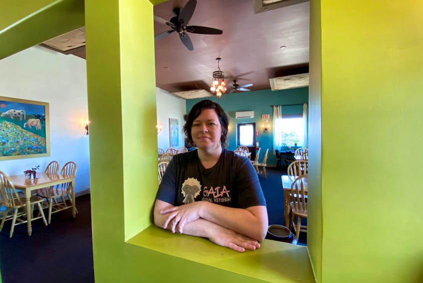 Hannah Rhyno-Milot owns Gaia Global Kitchen in Yarmouth, with her husband Sebastien Milot. Although the dining room has closed, take-out is still available.
Carla Allen Photo
