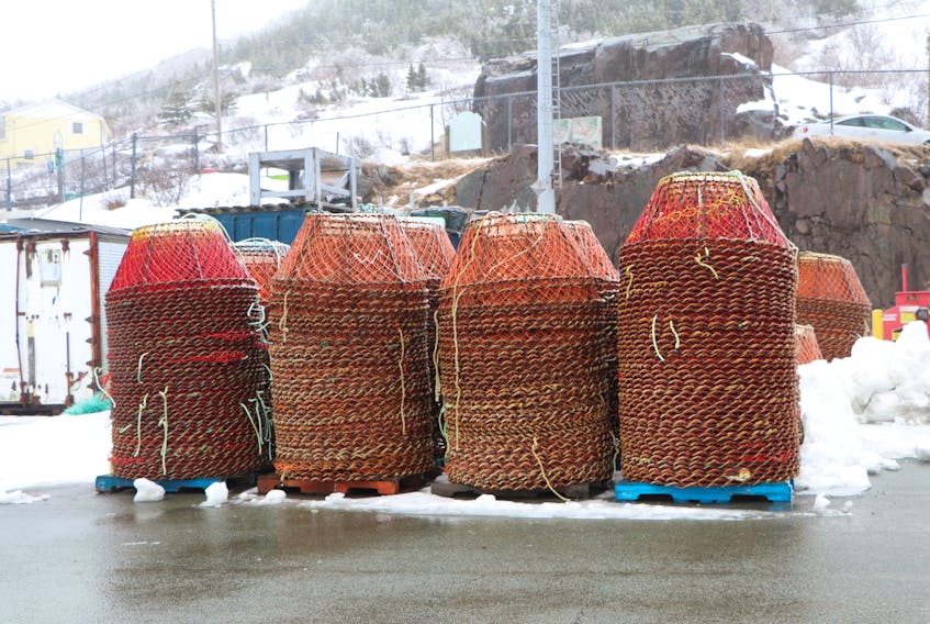 Crab pots stacked at Prosser's Rock boat basin on the southside of St. John's harbour this week. The fishery has been delayed to at least April 20. Glen Whiffen/The Telegram - Saltwire
