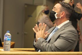RNC Const. Doug Snelgrove in the courtroom at the start of his trial in St. John's last week. Snelgrove, 43, is charged with sexually assaulting a woman while he was on duty in December 2014. He is expected to testify today.