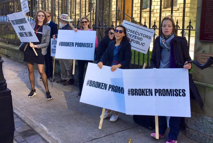 Members of the Nova Scotia Crown Attorneys’ Association were back on the sidewalk at Province House on Thursday, Oct. 24, 2019, protesting the government’s plan to remove their right to binding contract arbitration. - Steve Bruce