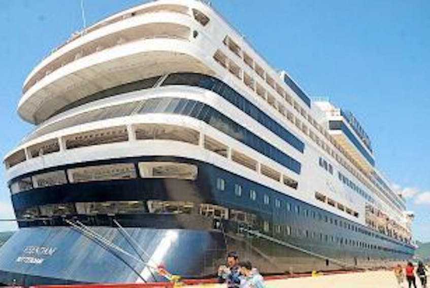 ['STAR FILE PHOTO<br />The cruise ship Veendam is shown in Corner Brook’s port in the summer of 2014.']