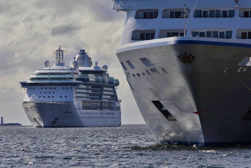 The cruise ship business in Halifax was a record, according to the Halifax Port Authority.  Serenade of the Seas, left, arrives behind the already arrived, Insignia in this file photo taken at the height of the cruise-ship season.