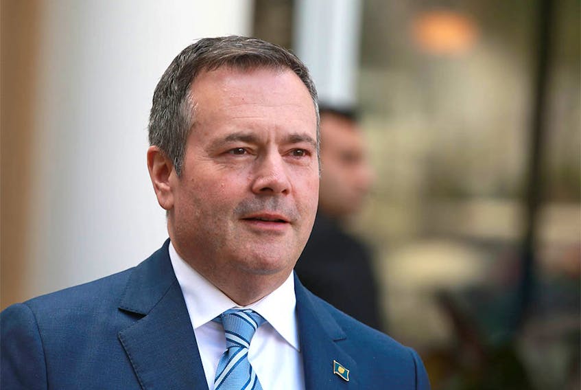 Alberta Premier Jason Kenney arrives to speak to media after giving opening remarks during the 2019 Global Business Forum in Banff, AB at the Banff Springs Hotel on Thursday, September 26, 2019. Jim Wells/Postmedia