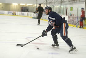 Charlottetown native Josh Currie skated with other Island professional hockey players at MacLauchlan Arena in June.