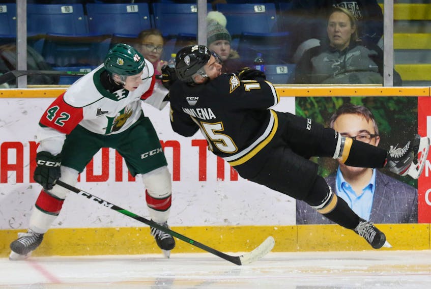 American forward Zack Jones, left, returned to the Halifax Mooseheads lineup this week. (CONTRIBUTED/Mike Sullivan)
