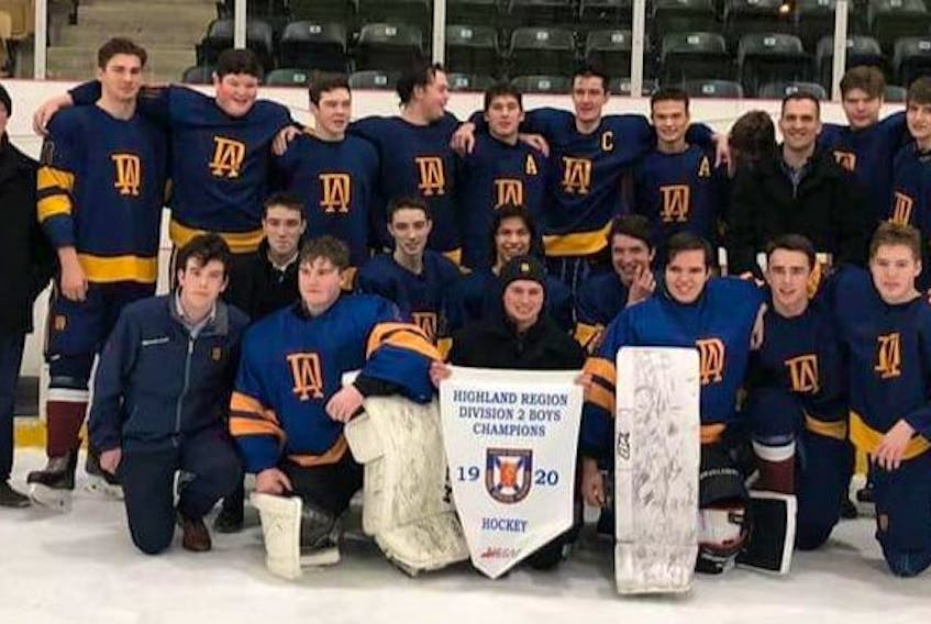 The Dalbrae Dragons of Mabou captured the Nova Scotia School Athletic Federation Division 2 high school hockey championship at the Port Hawkesbury Civic Centre on Sunday. Members of the team, with the championship banner, include Kyle Alyward, Eric MacIsaac, Boyd MacIntyre, Ryan MacLean, Angus MacDonaldm Colin Van Zutphen, Joshua Smith, Ben Scott, Keegan Freimanis, Jayden Muise, Keith MacDonell, Jake Beaton, Luke Gould, Luke Van Zutphen, Griffin Spears, Nolan Beaton and Matthew Ellis. Coaches are Ardell Hawley, Lewis MacDonald and David MacMillan. CONTRIBUTED/CAPE BRETON WEST HIGH SCHOOL HOCKEY LEAGUE