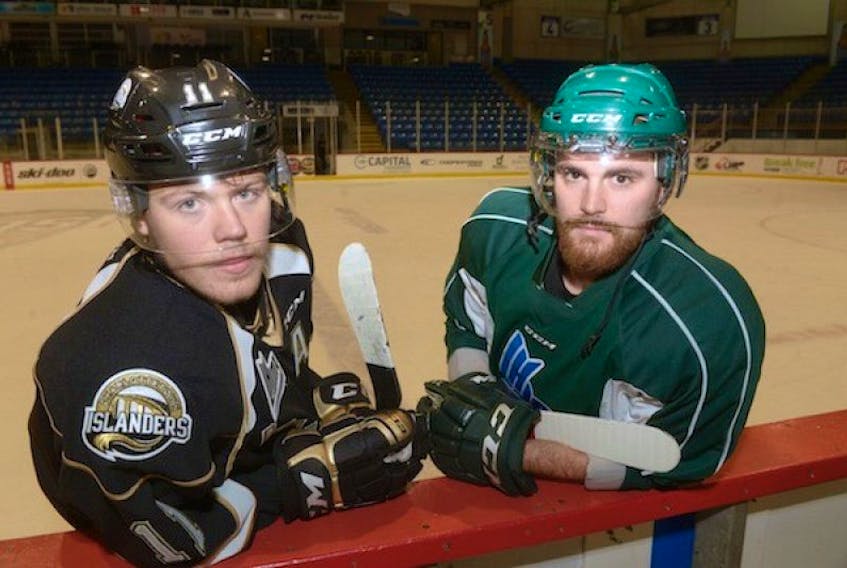 <p>Charlottetown Islanders forward Daniel Sprong, left, and UPEI Panthers forward Cole MacMillan will play games Saturday at the Eastlink Centre as part of the hockey day in P.E.I.</p>