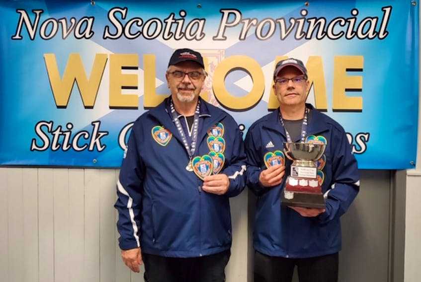 Dave MacDougal and Paul Doucet added to their list of accomplishments in stick curling by winning another provincial title. Their home rink – the Yarmouth Curling Club – played host to the 2020 stick curling provincials Feb. 14-16. CONTRIBUTED 