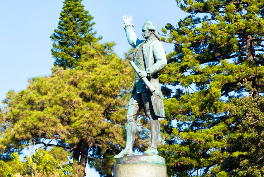 The antique statue of Capt. James Cook in Hyde Park, Sydney, Australia. STOCK IMAGE