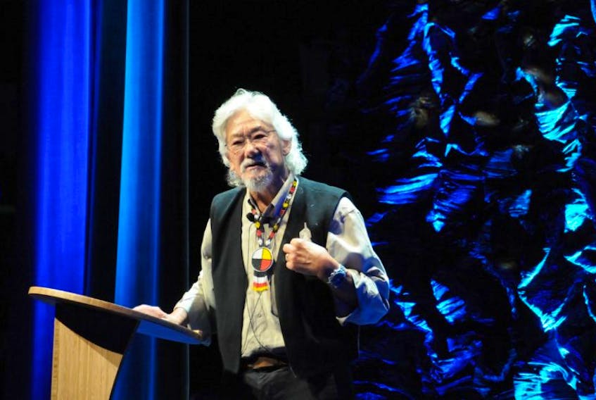 <div>David Suzuki, acclaimed environmentalist and host of CBC's "The Nature of Things," was in Summerside Monday for the third stop on his national Blue Dot tour. Suzuki and a number of Islander and visiting guests touched on a number of subjects during a sold out two-hour show at Harbourfront Theatre. For the full story see an upcoming edition of the Journal Pioneer and www.journalpioneer.com. Colin MacLean/Journal Pioneer</div>