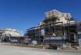 A ship in construction is seen at the Davie shipyard in Levis, April 30, 2013. 