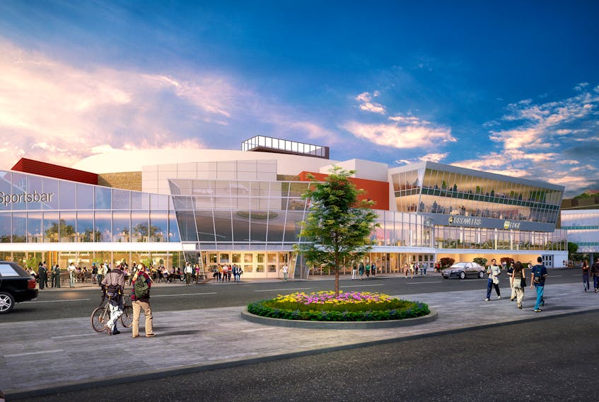 An artist's rendering from Fougere Menchenton Architecture of how Mile One Centre would look if Newfoundland Growlers owner Dean MacDonald purchased Mile One and completed an overhaul of the soon-to-be 20-year-old arena in downtown St. John’s.