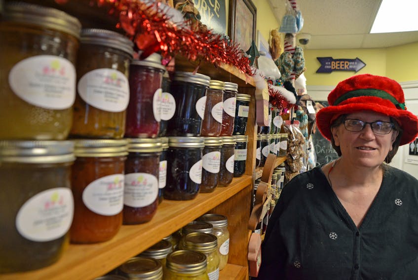Deb Sangster, owner of Deb's Hidden Cafe in Scotsburn, with some of her 55 flavours of homemade jams and jellies. (AARON BESWICK PHOTO)