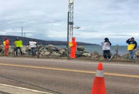 Some of the upwards of 75 fishermen from the Gulf region protested the two-week delay of the lobster season at the Canso Causeway on Monday. CONTRIBUTED/Cassie MacGillivray