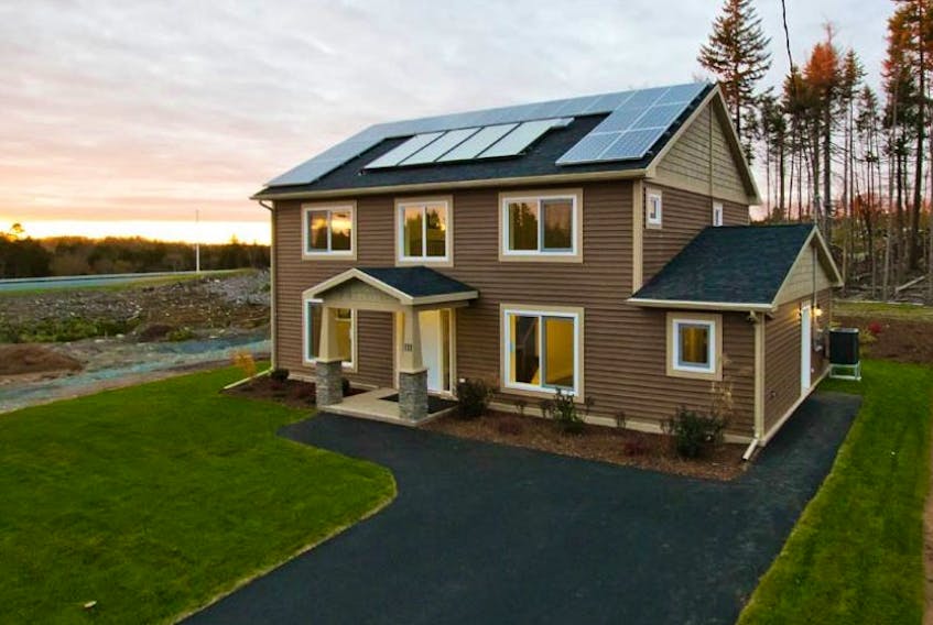 This three-bedroom home in Sackville is one of two Efficiency Nova Scotia demonstration homes designed by Denim Homes. It has an EnerGuide rating of 96. With solar panels, monthly energy costs are almost nonexistent. 