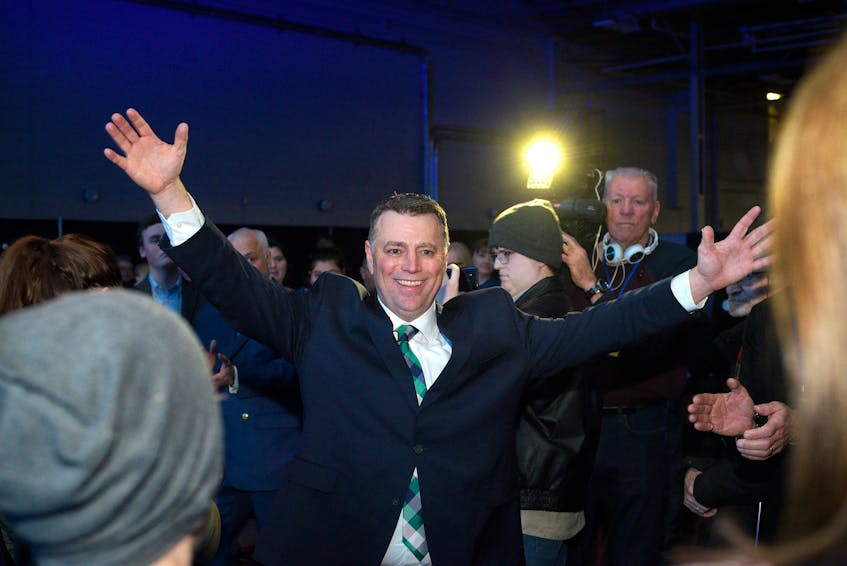 Dennis King approaches supporters after winning the leadership nomination for the Progressive Conservative Party of P.E.I., Saturday, Feb. 9. 2019.