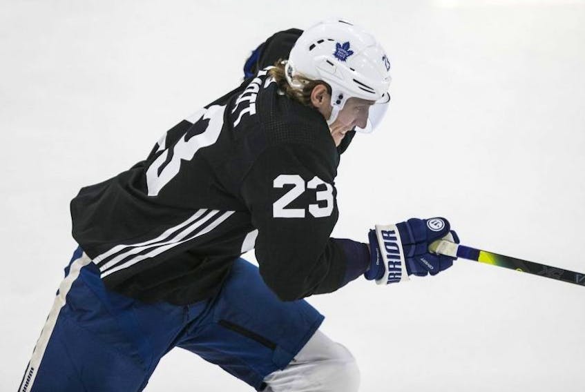 Defenceman Travis Dermott knows he is going to be in for a fight to secure a regular job among the Leafs’ top six once training camp opens. Craig Robertson/Toronto Sun