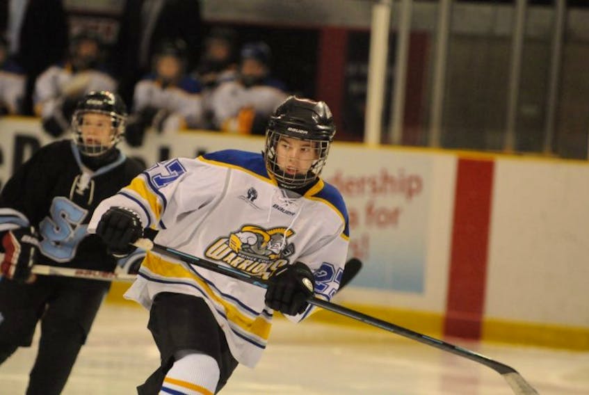 Chandler DesRoches recorded five points – three goals and two assists – in leading the Prince County Warriors to an 8-3 win over the Central Attack in P.E.I. Major Bantam AAA Hockey League play in Charlottetown on Saturday night.