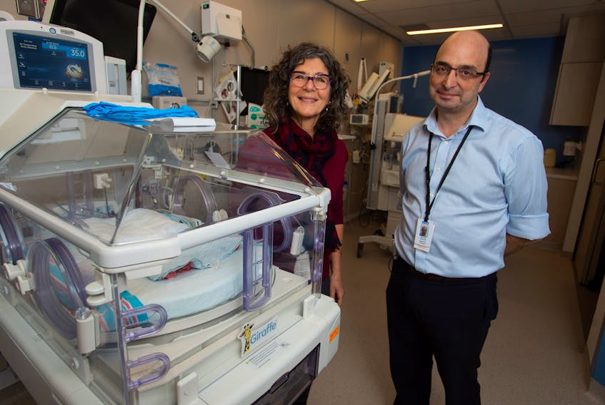 Neonatal dietitian Joyce Ledwidge and Dr. Jon Dorling, head of neonatal-perinatal medicine, pose for a photo in one of the rooms inside the neonatal intensive care unit (NICU) at the IWK Health Centre on Wednesday, Dec. 11, 2019. - Ryan Taplin