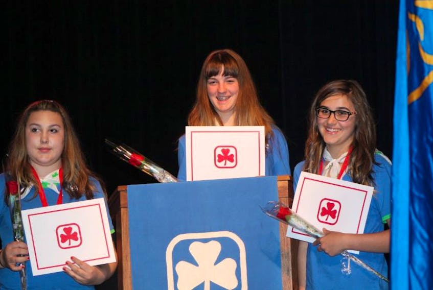 <p>Digby Pathfinders Jordan Day, Hannah Charlton and Grace Brinton received their Canada Cord at an award ceremony in Halifax on Saturday, May 31.</p>