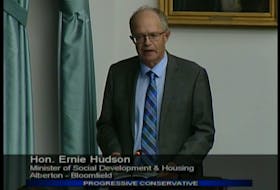 Social Development and Housing Minister Ernie Hudson speaks before the legislature on Thursday. Hudson confirmed that the province's  AccessAbility Advisory Council has not met since 2018.