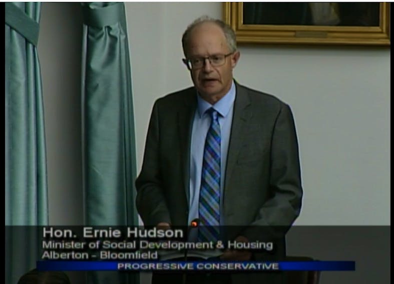 Social Development and Housing Minister Ernie Hudson speaks before the legislature on Thursday. Hudson confirmed that the province's  AccessAbility Advisory Council has not met since 2018.