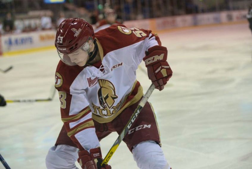 Defenceman Noah Dobson of Summerside in action with the Acadie-Bathurst Titan of the Quebec Major Junior Hockey League.