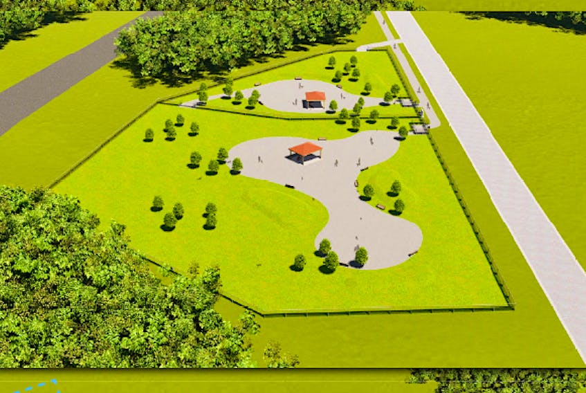 A conceptual design by Viridis shows the proposed details of a dog park at Beech Hill Park in Sackville.