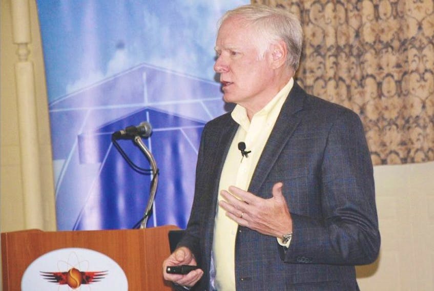<span>Don Mills, chairman and CEO of Corporate Research Associates, speaks during at the Greater Summerside Chamber of Commerce's business forum "The Way Forward" Wednesday.</span>