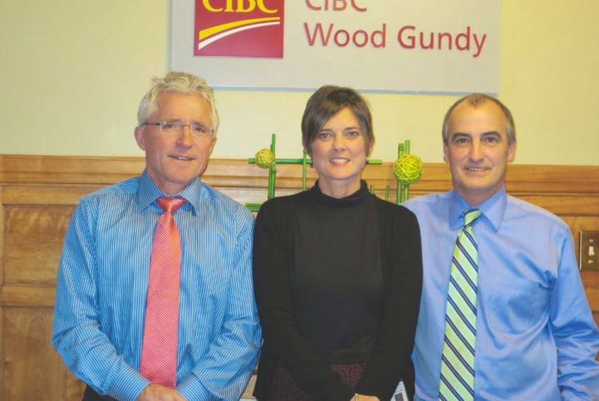 <p>Howard Anderson and Dave Whittemore of CIBC Wood Gundy presented Debbie MacDonald, nurse manager of Women and Children’s Unit, with $4,000 towards an incubator.</p>