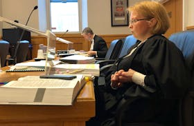 Crown prosecutor Dana Sullivan and defence lawyer Jon Noonan prepare their submissions during a break in an appeal hearing for convicted serial sex offender Sofyan Boalag at the Court of Appeal of Newfoundland and Labrador Supreme Court in St. John’s Wednesday. — Tara Bradbury/The Telegram