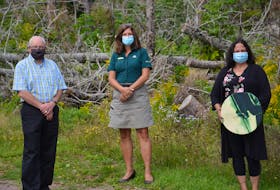 The federal government is investing $1.76 million in restoration work at the P.E.I. National Park, including the Cavendish Campground, and Green Gables Heritage Place. The announcement was made in Cavendish on Wednesday morning by Malpeque MP Wayne Easter. Also participating in the announcement were Karen Jans, centre, and Julie Pellissier Lush, P.E.I.’s first Mi’kmaw poet laureate. Jans, the field unit superintendent of Parks Canada P.E.I., acted as the master of ceremonies while Pellissier Lush blessed the land.
