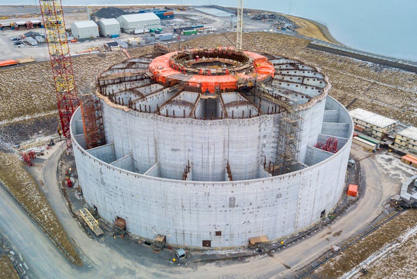 The West White Rose concrete gravity structure in December 2019. Suncor, which holds shares in that project and the White Rose oil field, has doubts about its future. — Contributed