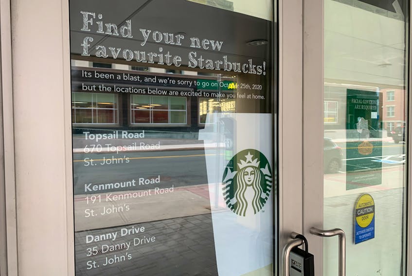 Starbucks' Water Street location in downtown St. John's closed late last month. — Andrew Robinson/The Telegram
