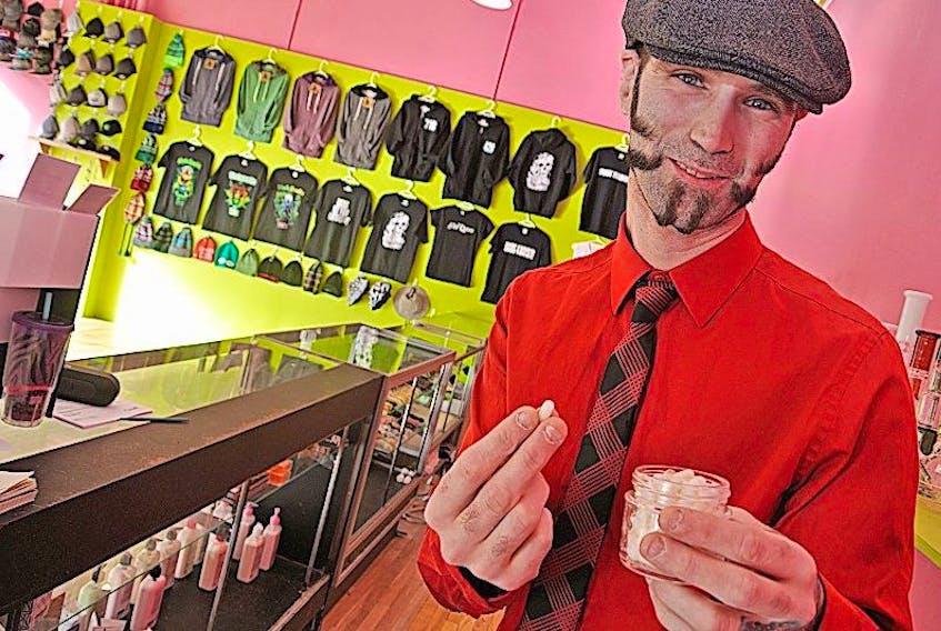Dr. Greenthumb owner Matt Melanson says his downtown Amherst location will offer only legal forms of medicinal marijuana derivatives, like CBD in pill form, tinctures and creams.  