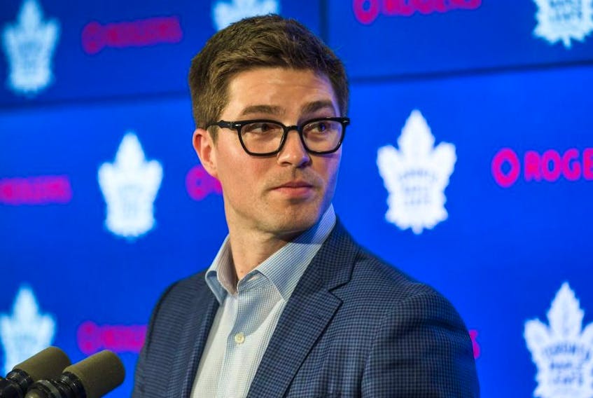Maple Leafs general manager Kyle Dubas speaks to reporters on Thursday. ERNEST DOROSZUK/TORONTO SUN