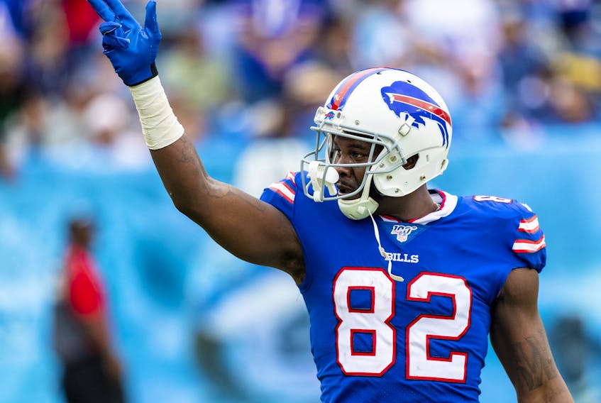 Duke Williams of the Buffalo Bills points to the crowd during the second half against the Tennessee Titans at Nissan Stadium on Oct. 6, 2019 in Nashville, Tenn. (Brett Carlsen/Getty Images)