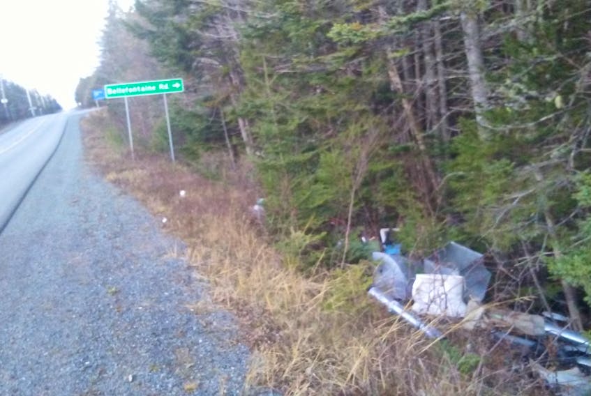 Garbage has piled up alongside West Porters Lake Road near the Lawrencetown, West Porters Lake exit on Highway 107.