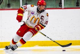 Cape Breton Eagles draft pick Davis Cooper of the Halifax McDonald's carries the puck during Nova Scotia Eastlink Major Midget Hockey League action last season. The 17-year-old is currently attending his first Quebec Major Junior Hockey League training camp. CONTRIBUTED