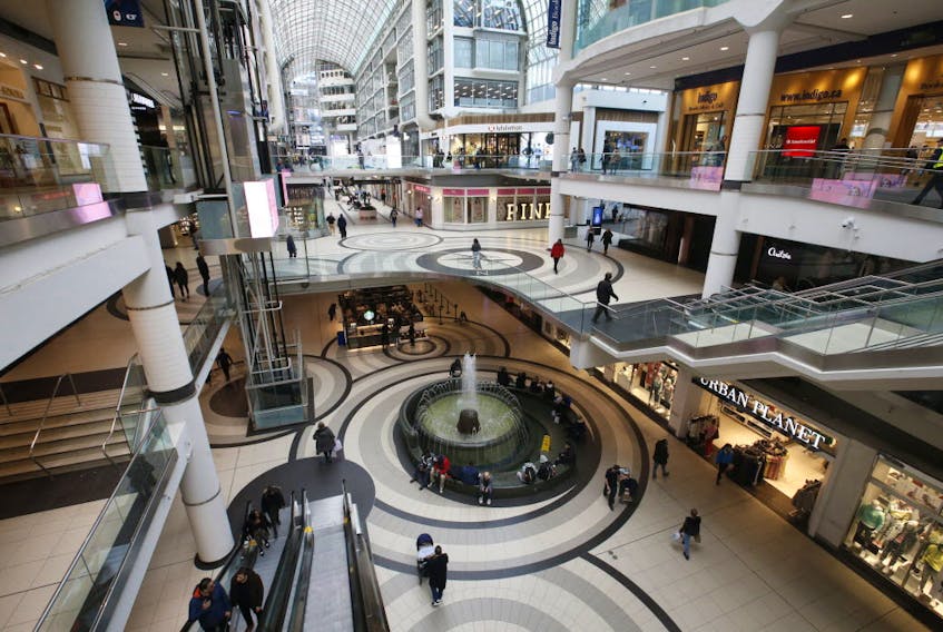 Inside an almost empty Eaton Centre in Toronto on March 17.