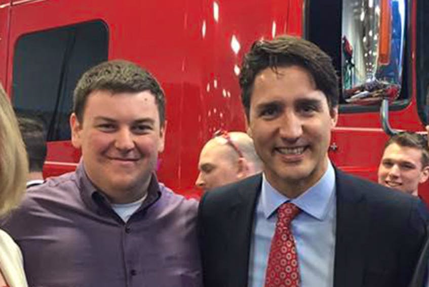 Conservative broadcaster Andrew Lawton and Justin Trudeau.