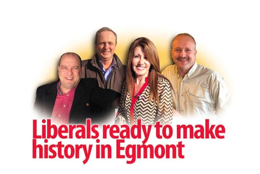 Four candidates are seeking the Liberal nomination in Egmont. From left, Gilles Arsenault, Robert Morrissey, Tina Mundy and Robert Gallant.