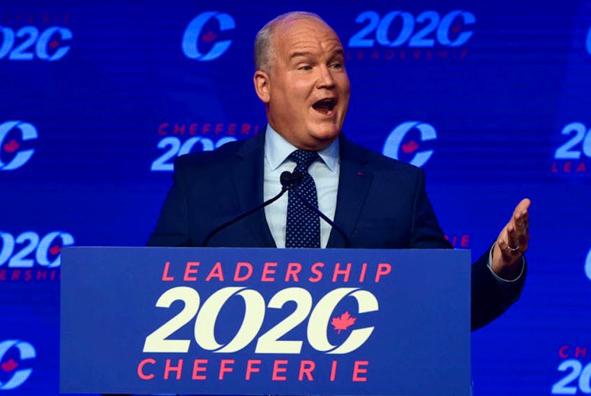 Conservative Party of Canada Leader Erin O'Toole speaks after he won the 2020 leadership race, in Ottawa, August 24, 2020. 