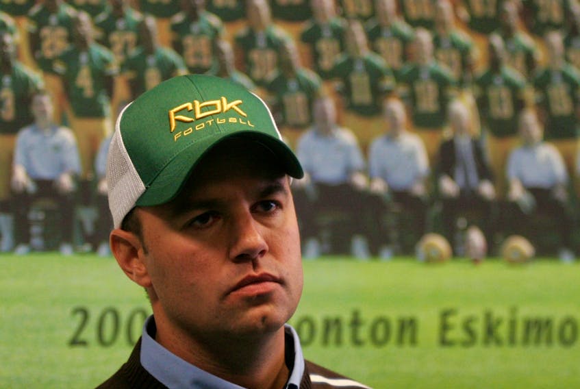 Noel Thorpe, seen in this file photo taken Nov. 30, 2007, in his first stint with the Edmonton Football Club, is back, this time as their defensive co-ordinator under head coach Scott Milanovich.
