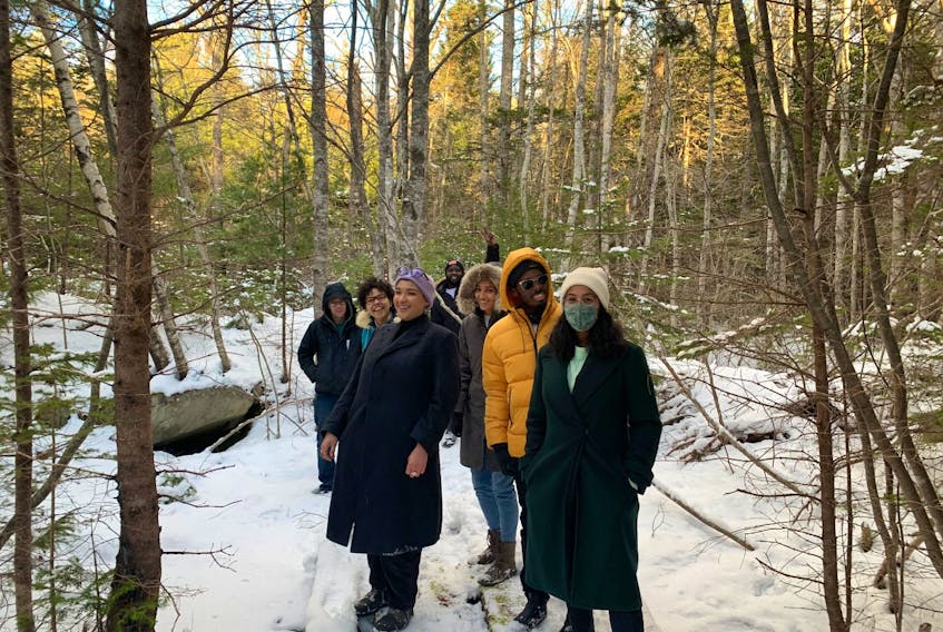 Members of the Change is Brewing Collective, SEED and the South Shore BIPOC walk one of the trails on the property in Birchtown where a retreat and learning center for the BIPOC and 2SLGBTQ+ communities is being developed. Jessika Hepburn photo 