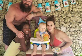 From left, St. Lunaire-Griquet native Vaden Earle, his 14-year-old daughter Widlene, son Luther Earle and wife Nikki Korpan celebrated Luther’s first birthday in Dominican Republic as a family, and with a number of Widlene’s friends. — CONTRIBUTED 